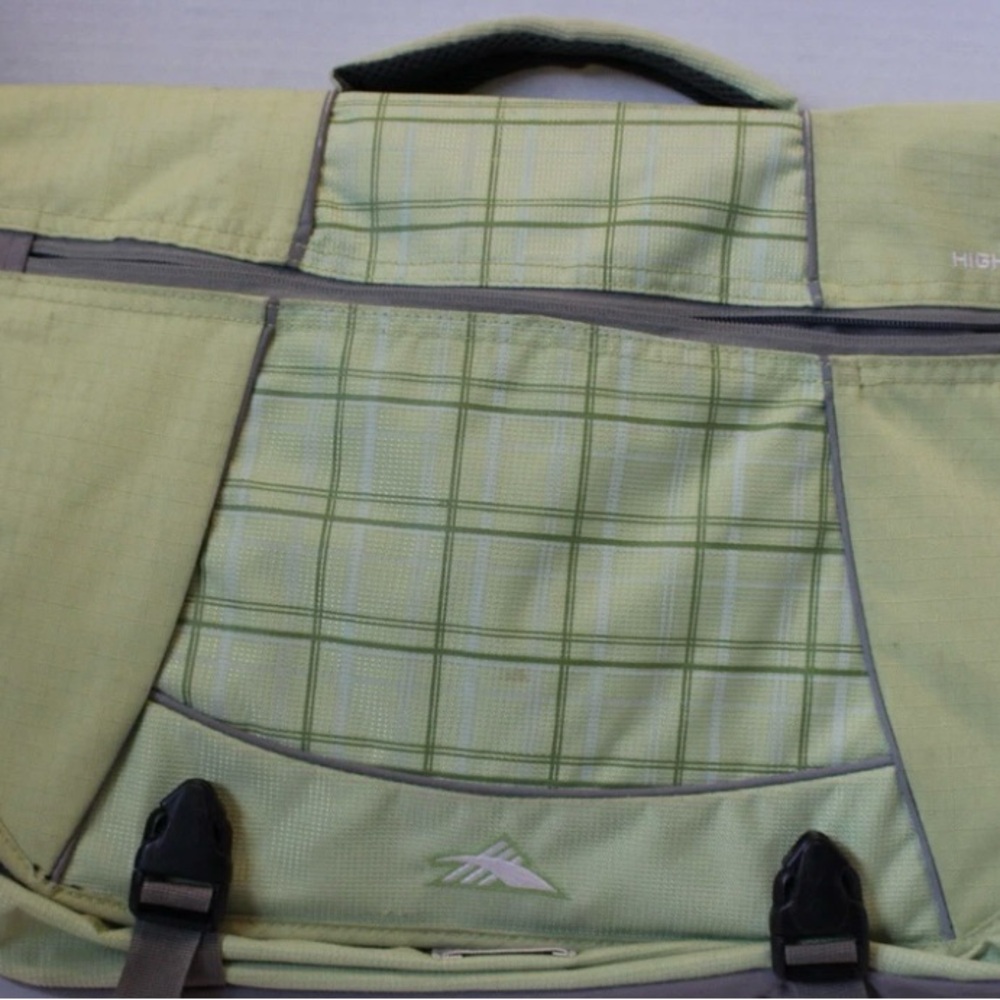 NEVER USED- High Sierra Green Messenger Bag with Plaid Design - Picture 2 of 4